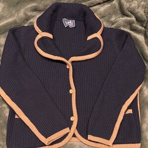 Hermes Navy Cardigan with Camel Trim
